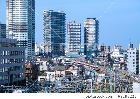 Tokyo cityscape in Japan View East Core Hikifune Nibankan and trains 68196223