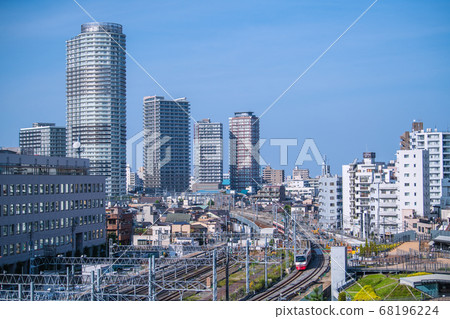 Tokyo cityscape in Japan View East Core Hikifune Nibankan and trains 68196224