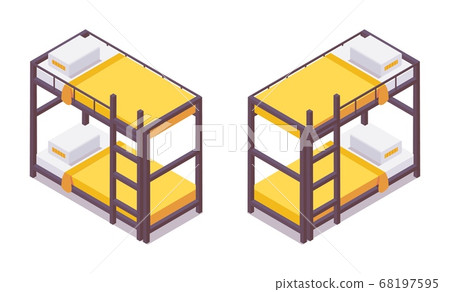 Set isometric bunk bed for hostels, hotels, small - Stock Illustration ...