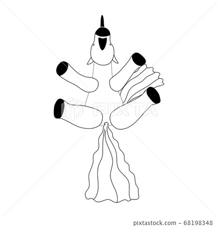 Unicorn smiling pooping a rainbow, fantasy cute character beast multicolored shit turd, lineart. Vector illustration isolated doodle style 68198348