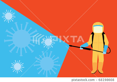 Man in yellow protective suit spraying Man in yellow protective suit spraying 68198608