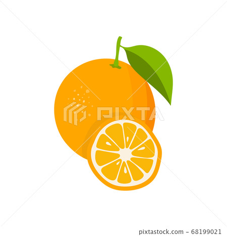 Orange with leaves and slice of orange. Flat orange. Citrus icon. Vector illustration Orange with leaves and slice of orange. Flat orange. Citrus icon. Vector illustration 68199021