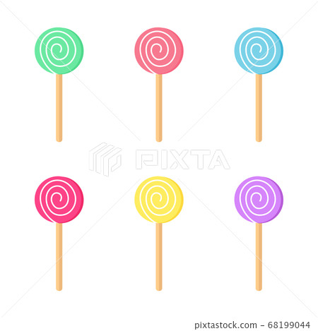 Lollipops color set. Candy on stick with twisted design. Vector illustration 68199044