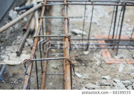 Steel tie of ground beam waiting for concrete work 68199535