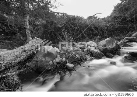 Pure water stream flowing over rocky mountain 68199606