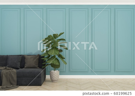 blue wall with wood floor ,3d render 68199625