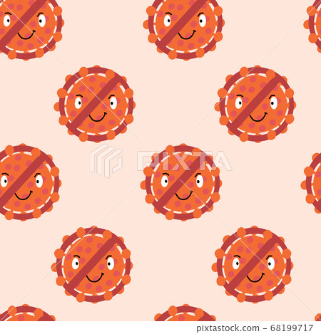 Corona virus pattern for kids. Cartoon illustration of molecules covid-19 for children. Doodle fun 68199717