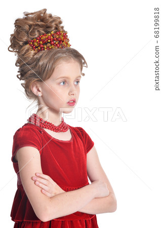 Portrait of cute girl in red dress posing isolated Portrait of cute girl in red dress posing isolated 68199818