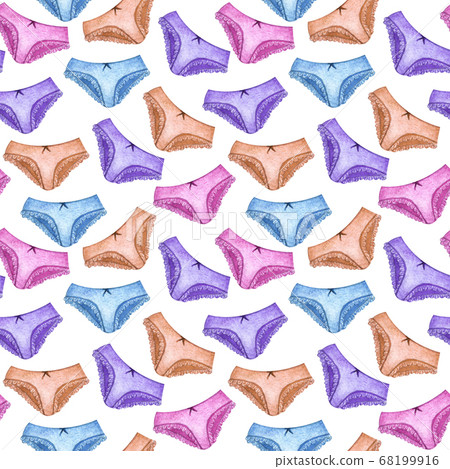 Watercolor seamless pattern women underpants. Underwear hand drawn background. Watercolor seamless pattern women underpants. Underwear hand drawn background. 68199916