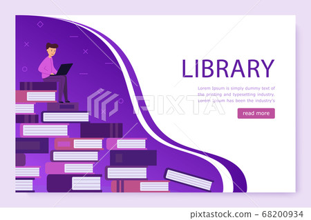 Landing page template. Library Online. a large pile of books Landing page template. Library Online. a large pile of books 68200934
