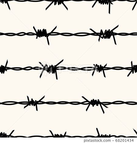 Barbed wire silhouettes seamless pattern. Vector background of steel black wire barb fence. Concept of protection, danger or security Barbed wire silhouettes seamless pattern. Vector background of steel black wire barb fence. Concept of protection, danger or security 68201434