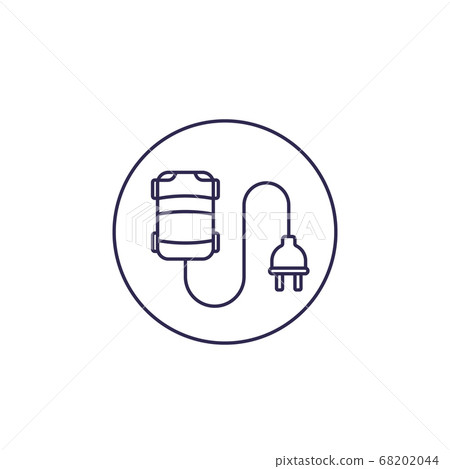 electric car line icon with plug, top view electric car line icon with plug, top view 68202044
