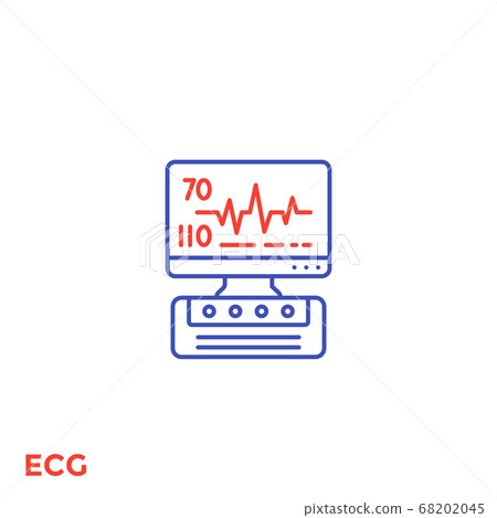 ecg machine, heart diagnostics line icon ecg machine, heart diagnostics line icon 68202045