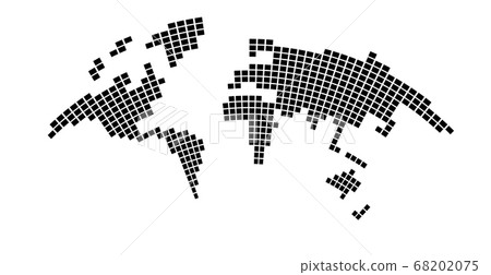 Pixelized map of World bulging on white background Pixelized map of World bulging on white background 68202075