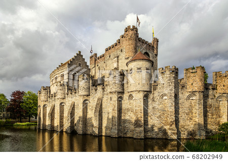 Fortified walls and towers of Gravensteen medieval 68202949