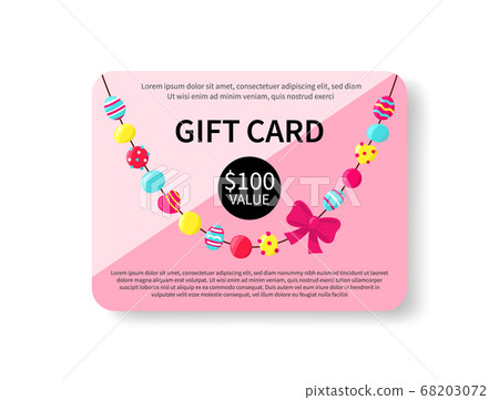Gift card with colorful beads on white background. 68203072