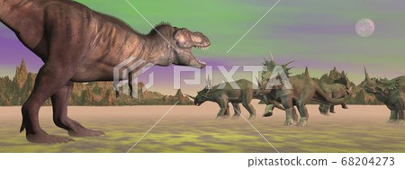 Tyrannosaurus attacking styracosaurus - 3D render Tyrannosaurus attacking styracosaurus - 3D render 68204273