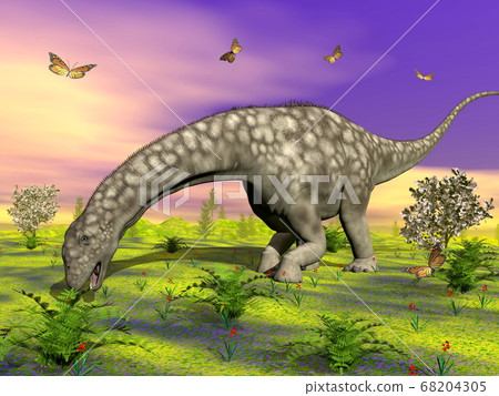 Argentinosaurus dinosaur eating - 3D render 68204305