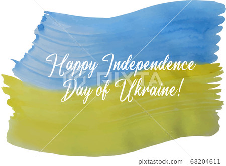 Watercolor. Yellow-blue flag of Ukraine. And greetings in English - Happy Independence Day of Ukraine. Concept for Independence Day poster, flyer, banner, etc. Vector on white background Watercolor. Yellow-blue flag of Ukraine. And greetings in English - Happy Independence Day of Ukraine. Concept for Independence Day poster, flyer, banner, etc. Vector on white background 68204611