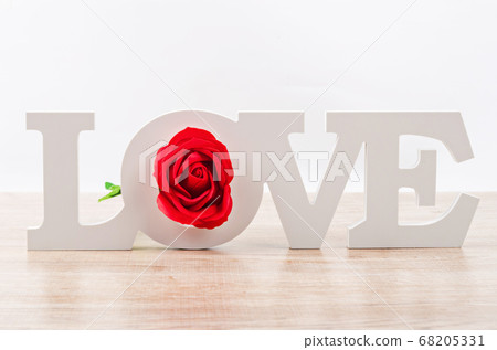 White wooden love letters with red rose. 68205331
