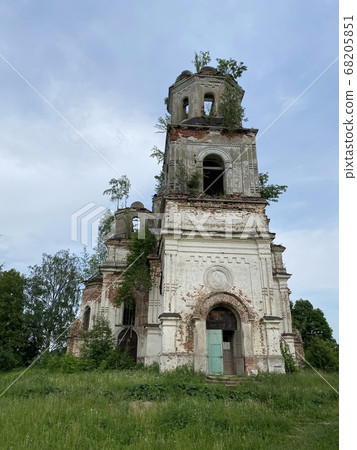 Facade of old brick church tower. Chapel, architecture. Facade of old brick church tower. Chapel, architecture. 68205851