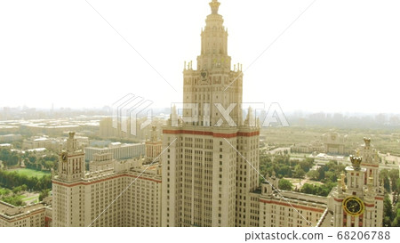Aerial view of the Moscow State University building, the historic Stalin era landmark, Russia 68206788