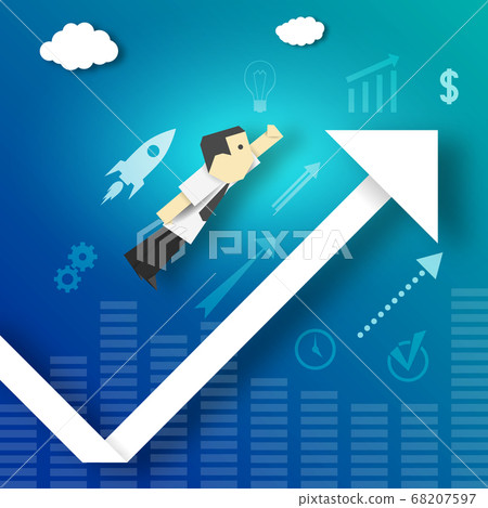Businessman Takes off Towards New Possibilities. Businessman Takes off Towards New Possibilities. 68207597