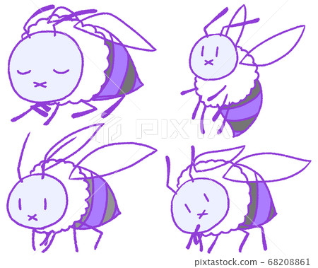 4 bees in pastel colors (purple) 68208861