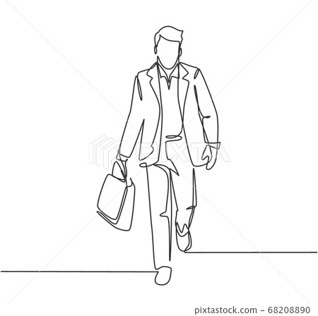 One single line drawing of young male manager... - Stock Illustration ...