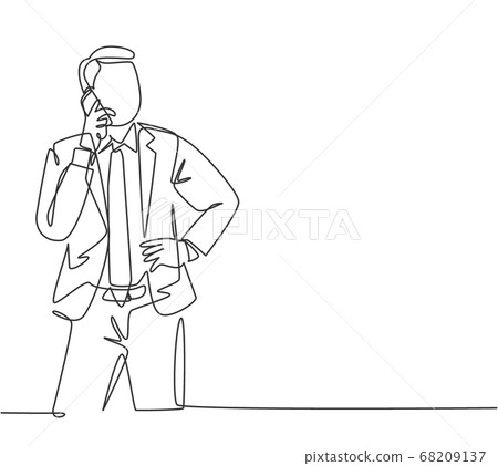 One continuous line drawing of young male business owner get a phone call from his supplier to tell supply delivery schedule 68209137