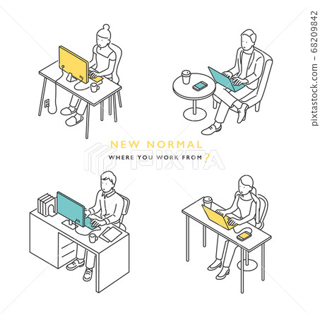 在新的生活方式-股票插圖下在各個地方工作的商務人士 68209842