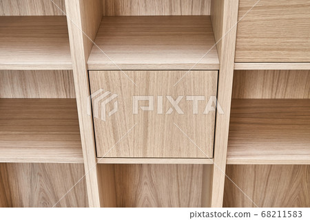 Wooden bookshelves. Wooden bookcases and wall panels made of oak veneered MDF 68211583