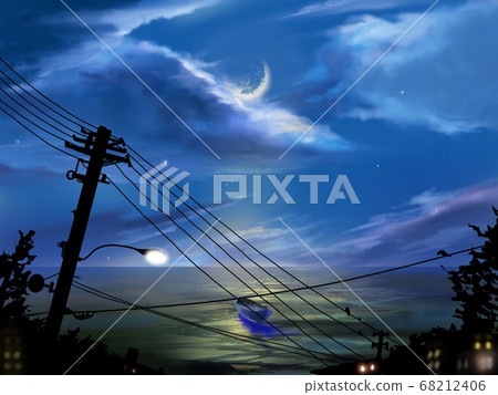 Moon shining in the night sky with the floating clouds and the moon and the sea Moon shining in the night sky with the floating clouds and the moon and the sea 68212406