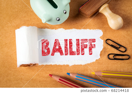 BAILIFF. Economic crisis, the rule of law, aid and repayment concept 68214418