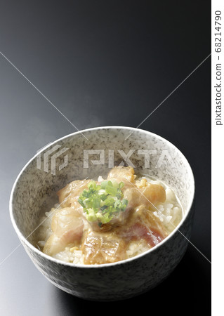 Hot Ochazuke with red sea bream in sesame miso sauce (black background) Hot Ochazuke with red sea bream in sesame miso sauce (black background) 68214790