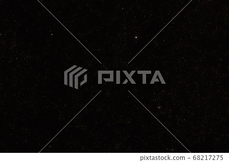 Many stars on night sky with bright Zeta Ophiuchi of constellation Ophiuchus, M107 globular cluster visible in lower part long stacked exposure photo 68217275