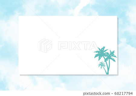 Illustration of a white frame with palm trees on a blue sky background Illustration of a white frame with palm trees on a blue sky background 68217794