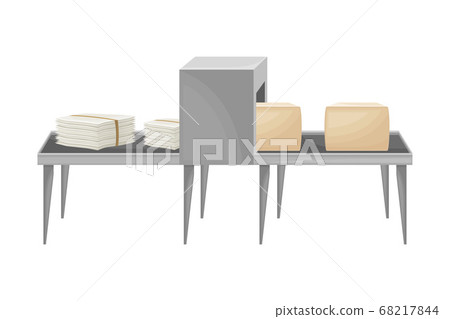 Recycling Paper Conveyor Line with Piles of Waste Paper Turning into New Product Vector Illustration Recycling Paper Conveyor Line with Piles of Waste Paper Turning into New Product Vector Illustration 68217844