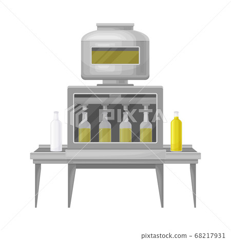 Conveyor Belt with Olive Oil Bottling as Production Process Vector Illustration 68217931