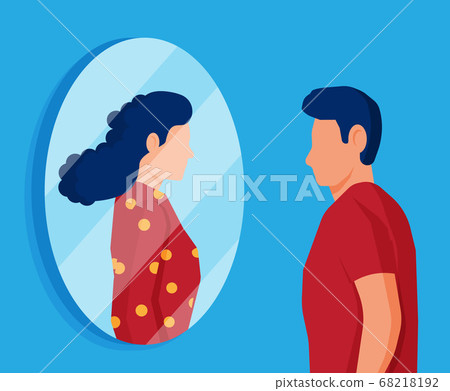 Man transgender looking in mirror and seeing woman 68218192