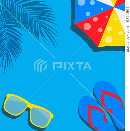 Beach Background with Flip Flop, Palm, Umbrella - Stock Illustration ...