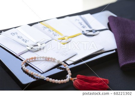 Buddhist funeral funeral bag with mizuhiki, beads and gossa Buddhist funeral funeral bag with mizuhiki, beads and gossa 68221302