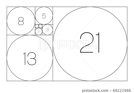 Fibonacci sequence of circles. Golden ratio geometric concept. Vector illustration Fibonacci sequence of circles. Golden ratio geometric concept. Vector illustration 68221988