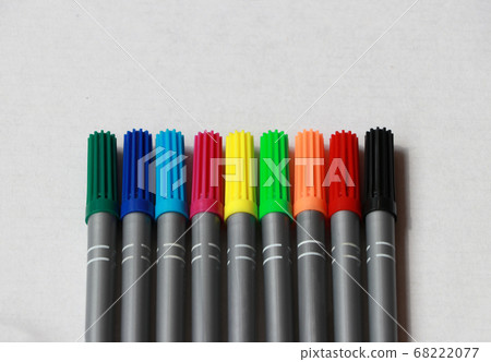 Line up of colorful pen images on grey background. Line up of colorful pen images on grey background. 68222077