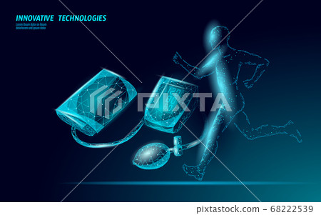 3D low poly jogger medical tonometer for measuring blood pressure. Medical sport check up analysis. Control test run medicine vector illustration 68222539