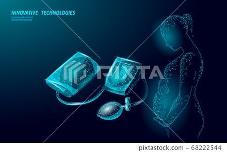 3D low poly pregnancy medical tonometer for measuring blood pressure. Medical healthcare Eclampsia check up analysis. Control test medicine vector illustration 68222544
