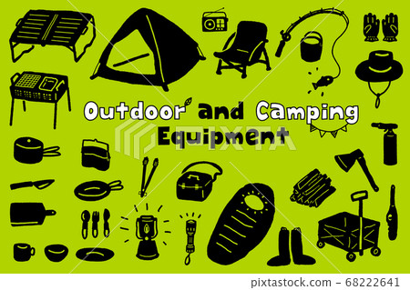 圖集的戶外露營用品可愛剪影圖標 圖集的戶外露營用品可愛剪影圖標 68222641