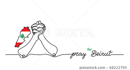 Pray for Beirut simple web banner, background with flag and map and pray gesture . One continuous line drawing with lettering Beirut Pray for Beirut simple web banner, background with flag and map and pray gesture . One continuous line drawing with lettering Beirut 68222793