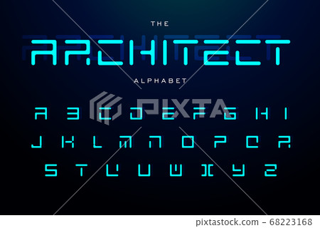 Geometric letters set. Futuristic technology vector latin alphabet. Minimal style font. Square geometrical ABC, architecture monogram and poster template. Typography design. 68223168