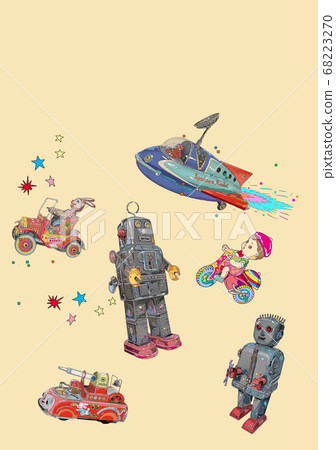Tin robot toy illustration 68223270